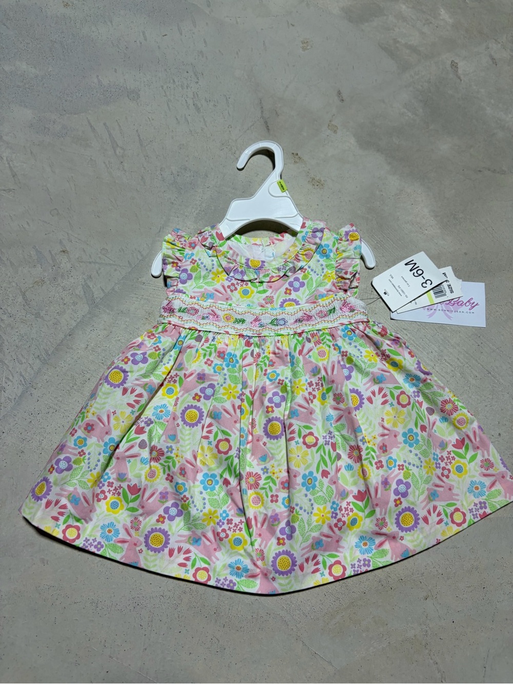 Bonnie Jean baby NWT Pink Floral bunny Easter Smocked Dress 3-6 months